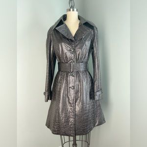 Womens faux crocodile gray all weather trench coat with belt. Size Small